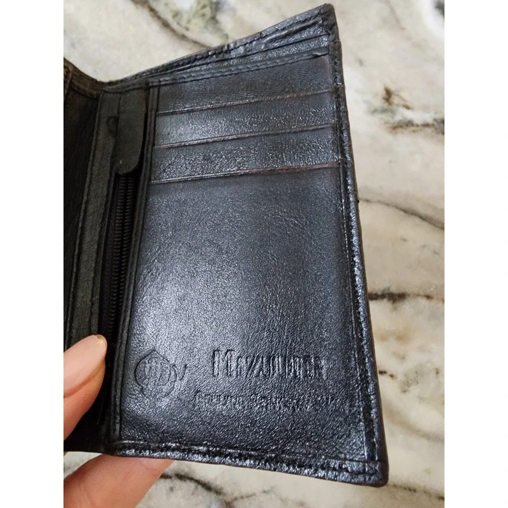 Mizuho Mens Black Genuine Stingray Skin Trifold Wallet White Pearl Eye Exotic
